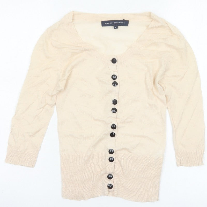 French Connection Women Ivory M Lightweight Wool Blend Button Cardigan