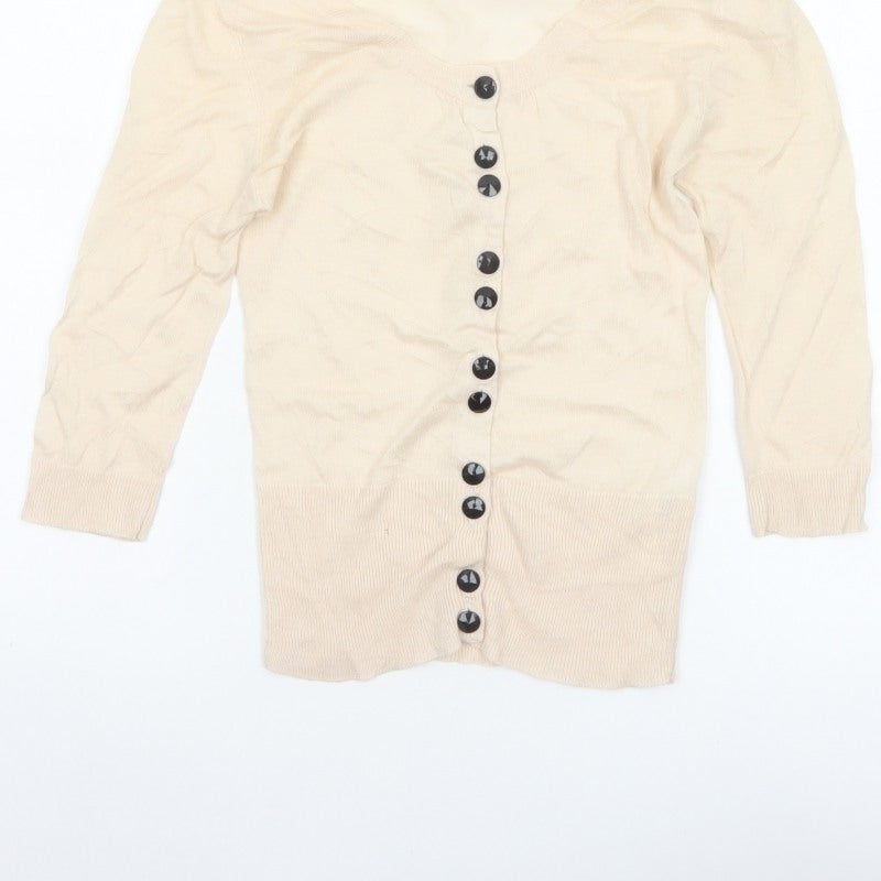French Connection Women Ivory M Lightweight Wool Blend Button Cardigan