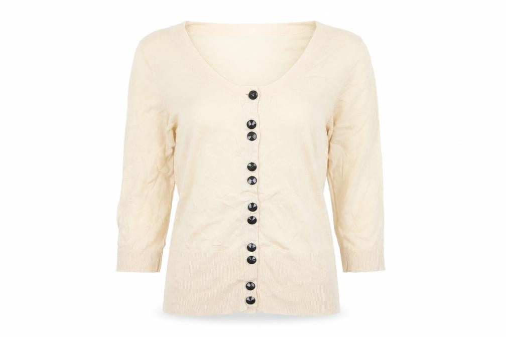 French Connection Women Ivory M Lightweight Wool Blend Button Cardigan