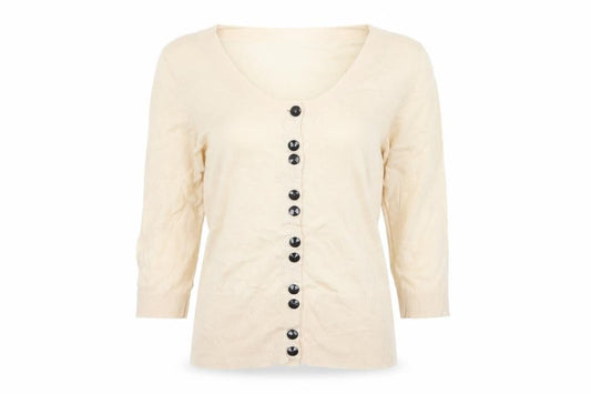 French Connection Women Ivory M Lightweight Wool Blend Button Cardigan