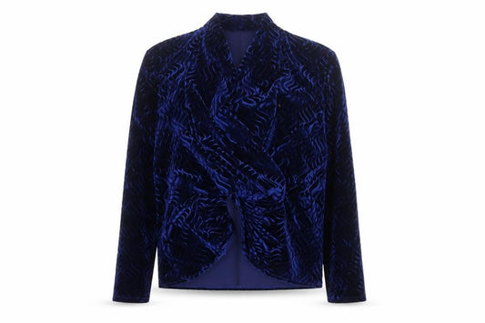 Ma-Sai Women Blue Velvet Wrap Blouse Size 14 Long Sleeve Stretch