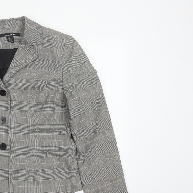 Madison Studio Women Grey UK 8 Plaid Single-Breasted Blazer