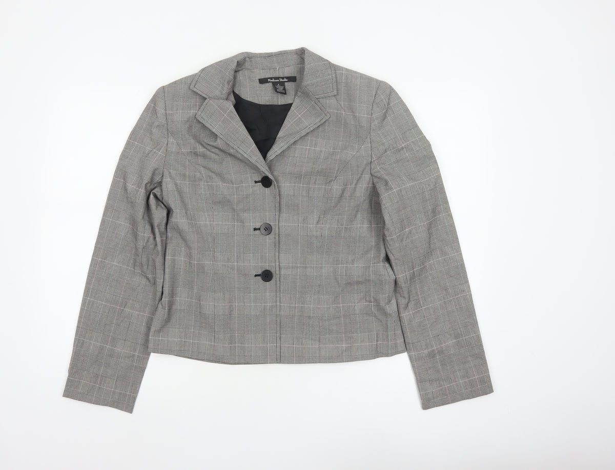 Madison Studio Women Grey UK 8 Plaid Single-Breasted Blazer
