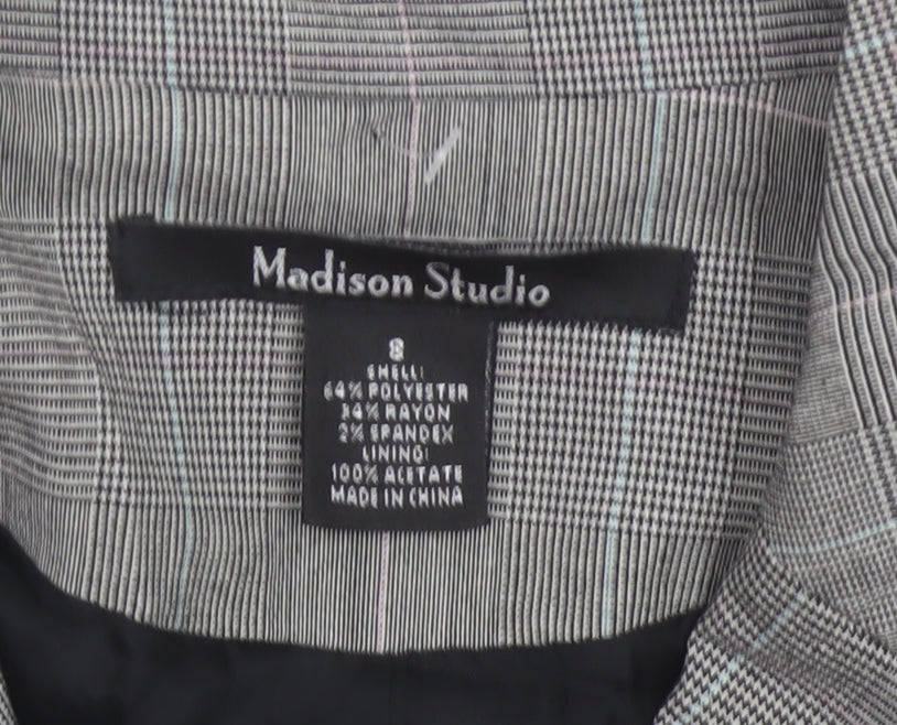 Madison Studio Women Grey UK 8 Plaid Single-Breasted Blazer