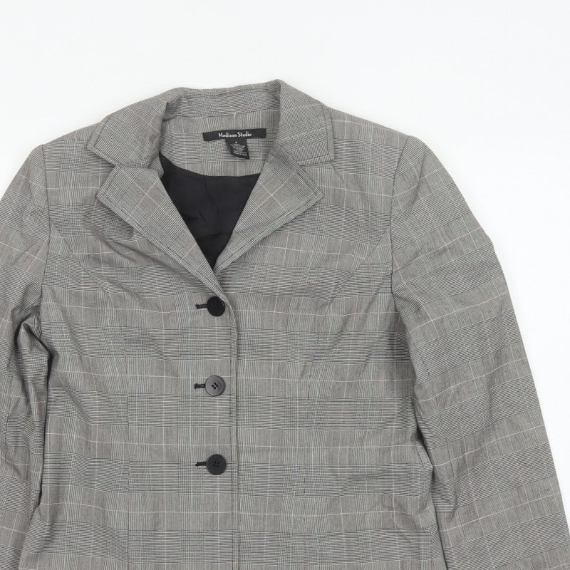 Madison Studio Women Grey UK 8 Plaid Single-Breasted Blazer