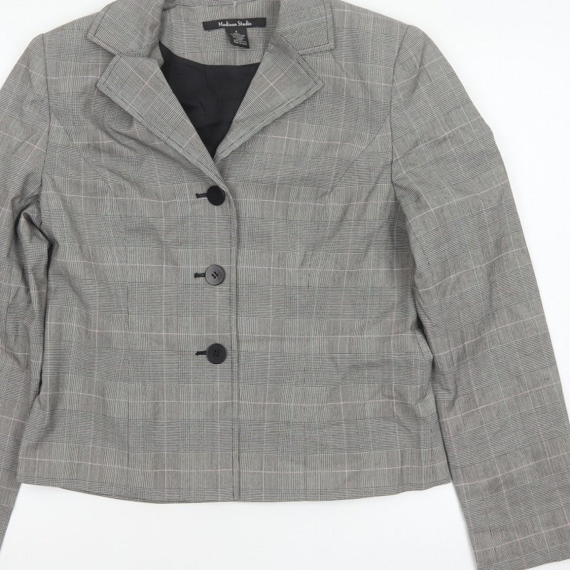 Madison Studio Women Grey UK 8 Plaid Single-Breasted Blazer