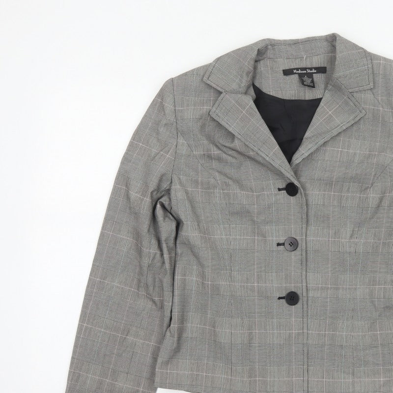Madison Studio Women Grey UK 8 Plaid Single-Breasted Blazer