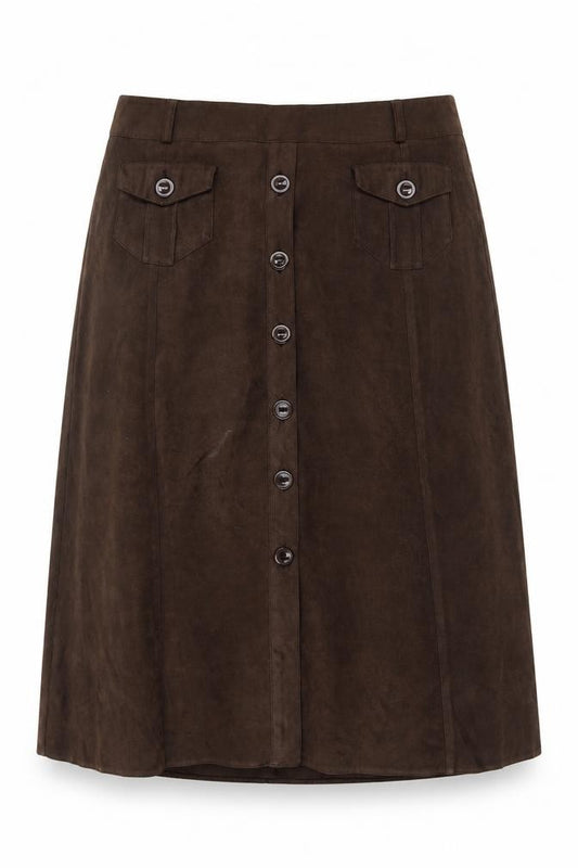 BM Women Brown UK 16 A-Line Midi Button Front Skirt