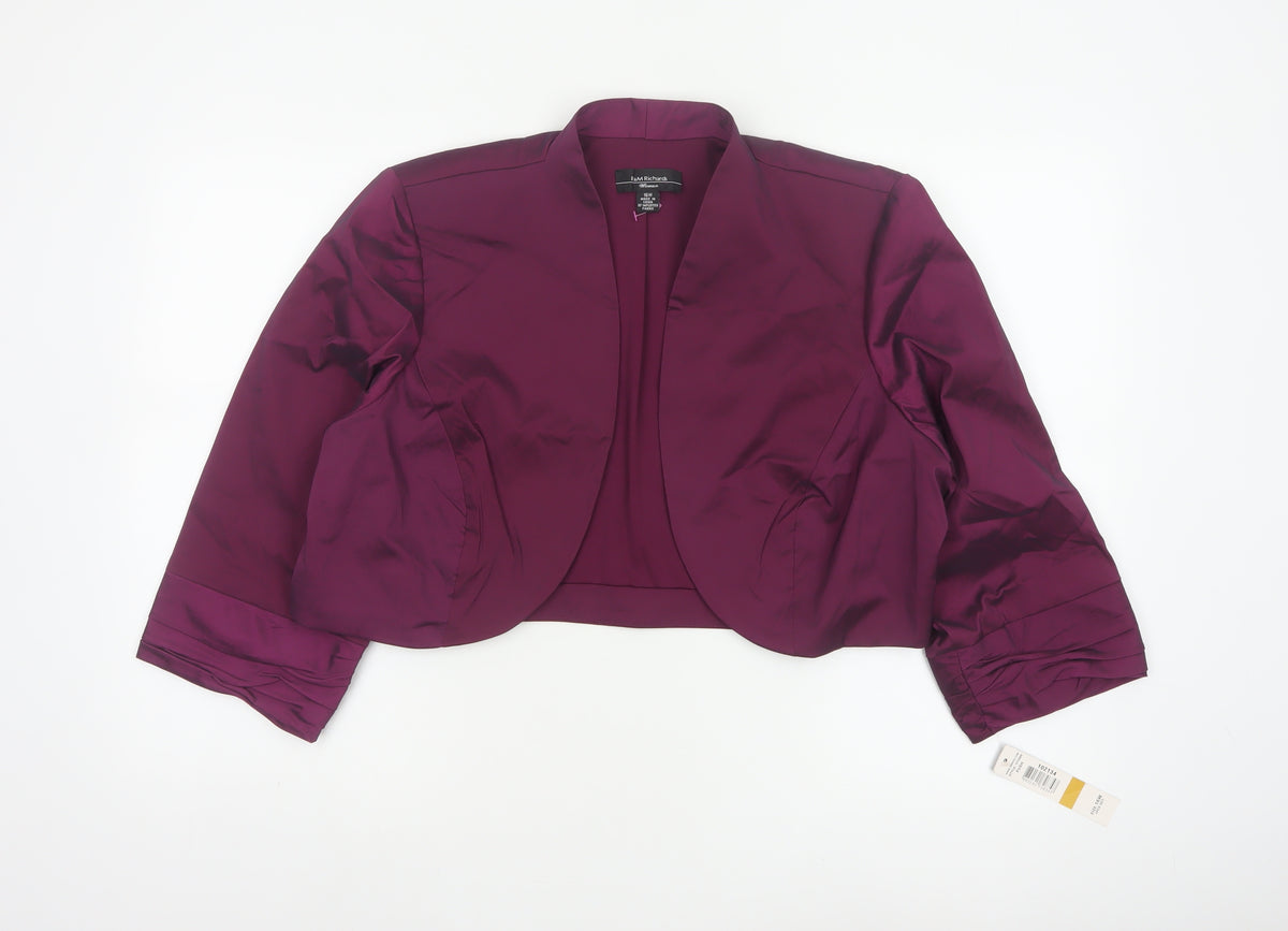 R&M Richards Women Purple 16W Cropped Stretch Shawl Blazer Jacket