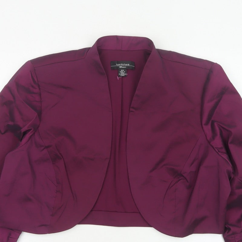 R&M Richards Women Purple 16W Cropped Stretch Shawl Blazer Jacket