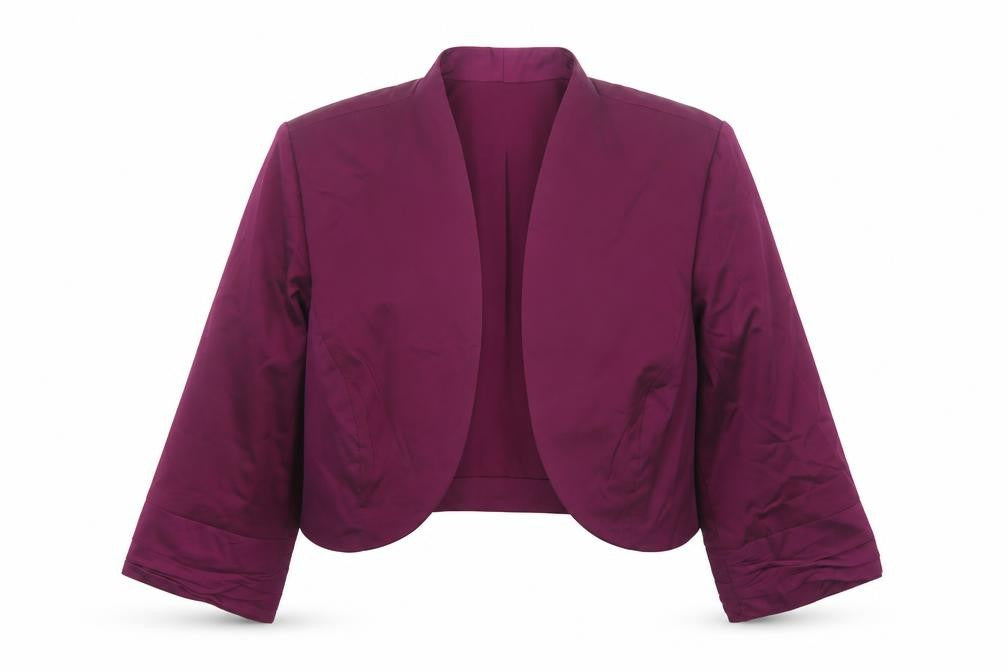 R&M Richards Women Purple 16W Cropped Stretch Shawl Blazer Jacket