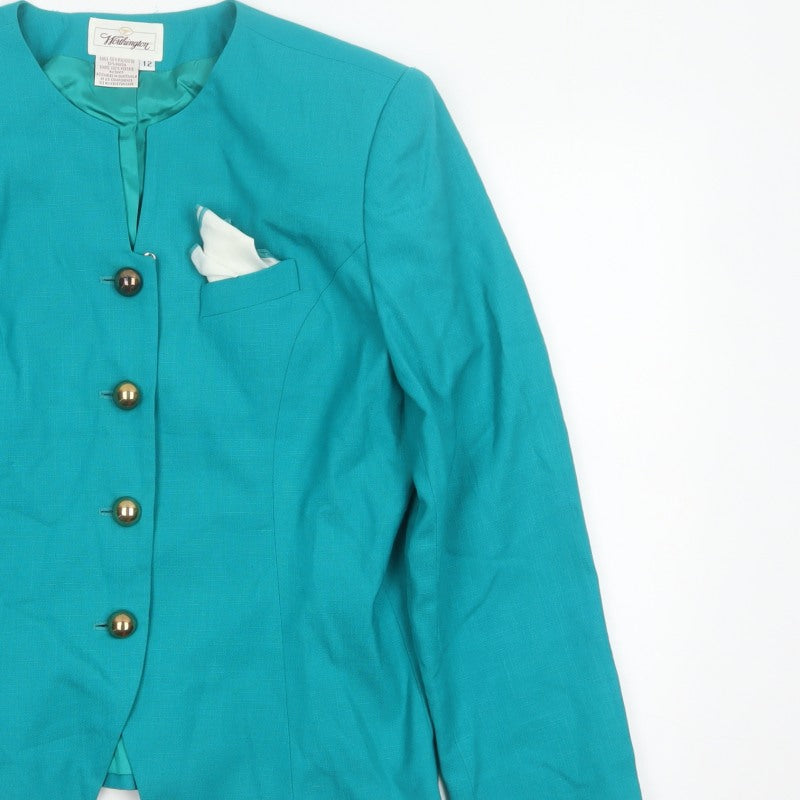Worthington Women Blue Size 12 Tailored Lined Four Button Blazer Jacket