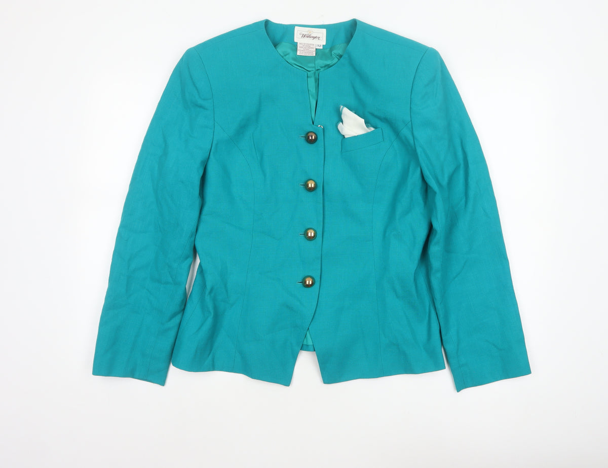 Worthington Women Blue Size 12 Tailored Lined Four Button Blazer Jacket