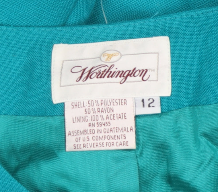 Worthington Women Blue Size 12 Tailored Lined Four Button Blazer Jacket
