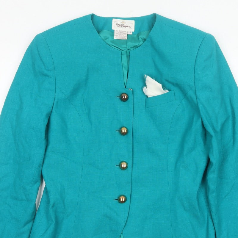 Worthington Women Blue Size 12 Tailored Lined Four Button Blazer Jacket
