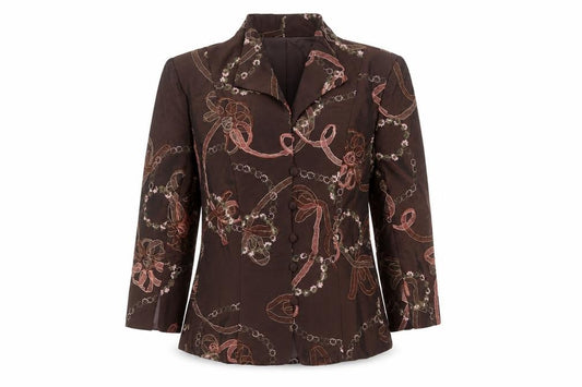 Marina Women’s Brown Floral Ribbon Blazer UK 10 Single-Breasted