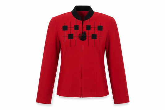 John Roberts Women’s Red Black Geometric Tassel Zip Jacket UK 8