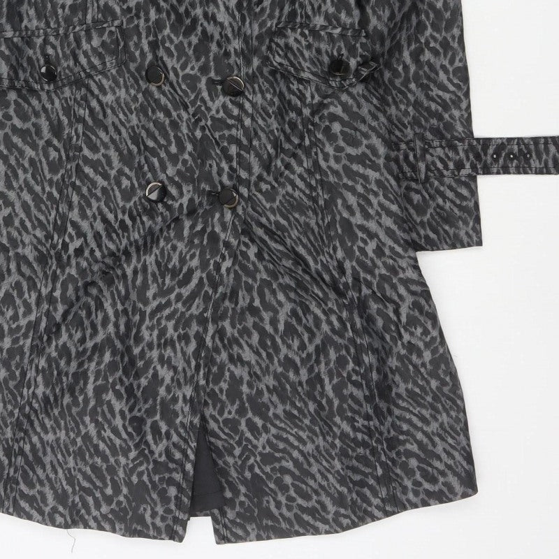 Lancy From 25 Women's Grey UK 10 Leopard Print Belted Trench Coat