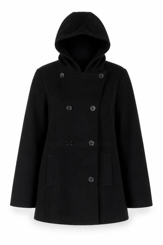 Colebrook & Co. Women's Black UK 12 Hooded Wool Pea Coat
