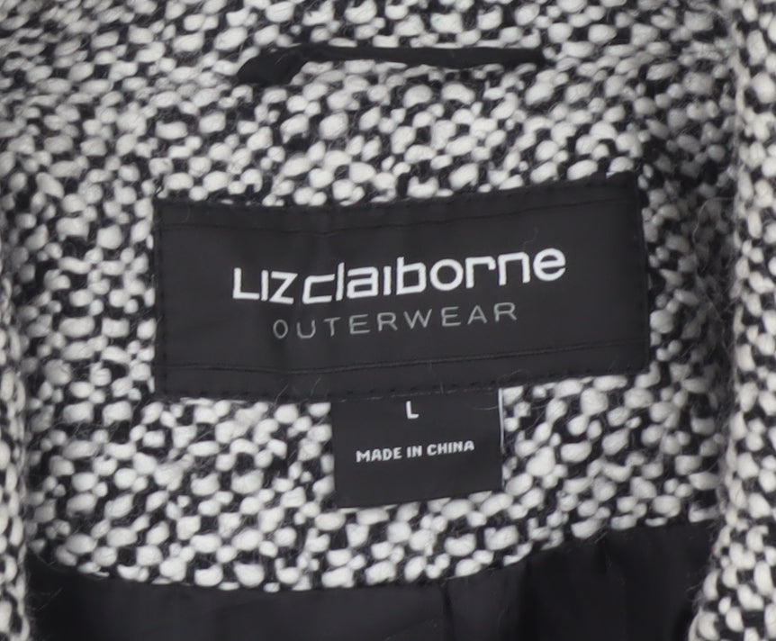 Liz Claiborne Women's Black & White L Tweed Belted Overcoat