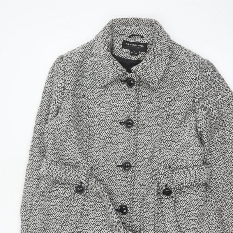 Liz Claiborne Women's Black & White L Tweed Belted Overcoat