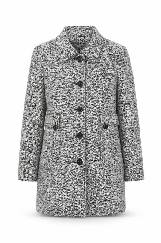 Liz Claiborne Women's Black & White L Tweed Belted Overcoat