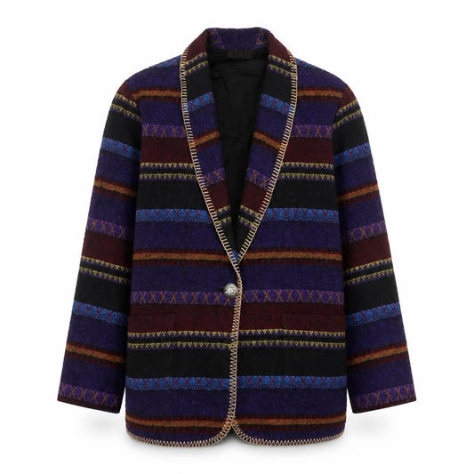 David Paul Women’s Multicoloured M Striped Shawl Collar Vintage Blazer