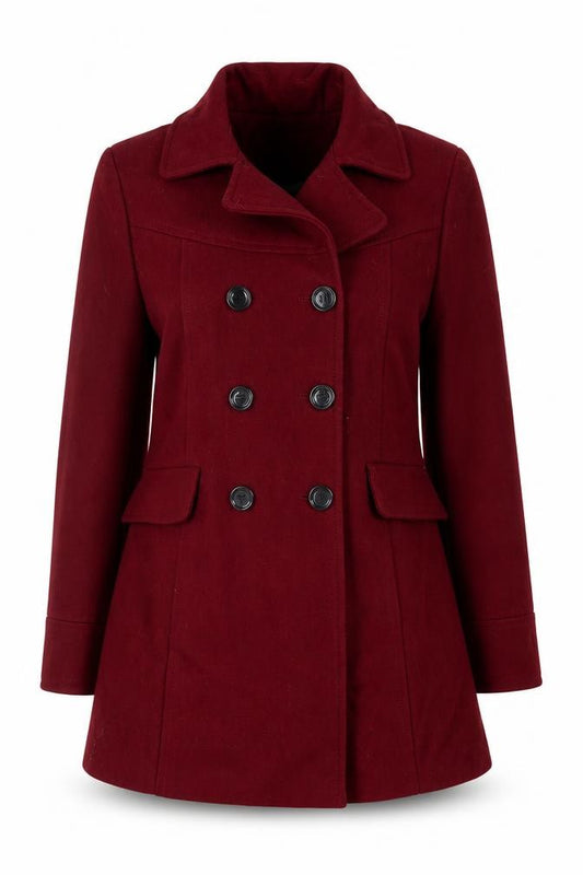 Calvin Klein Women’s Red Size 10 Wool Blend Pea Coat Buttoned