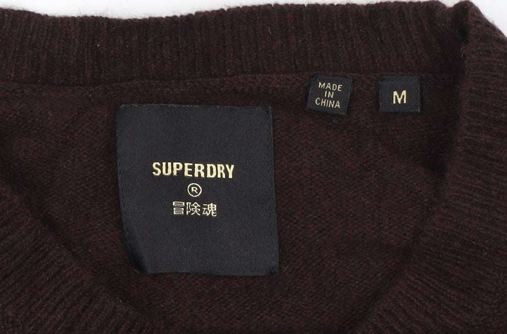 Superdry Men’s Brown M Crew Neck Knit Pullover Jumper Logo