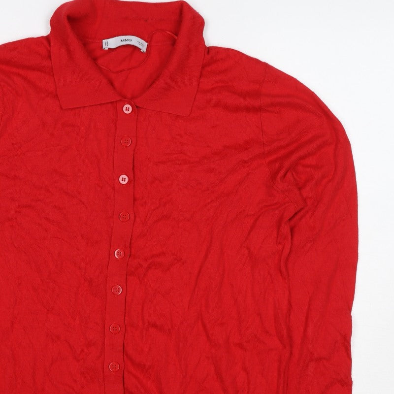 MNG Women Red XL Collared Button Cashmere Blend Knit Cardigan