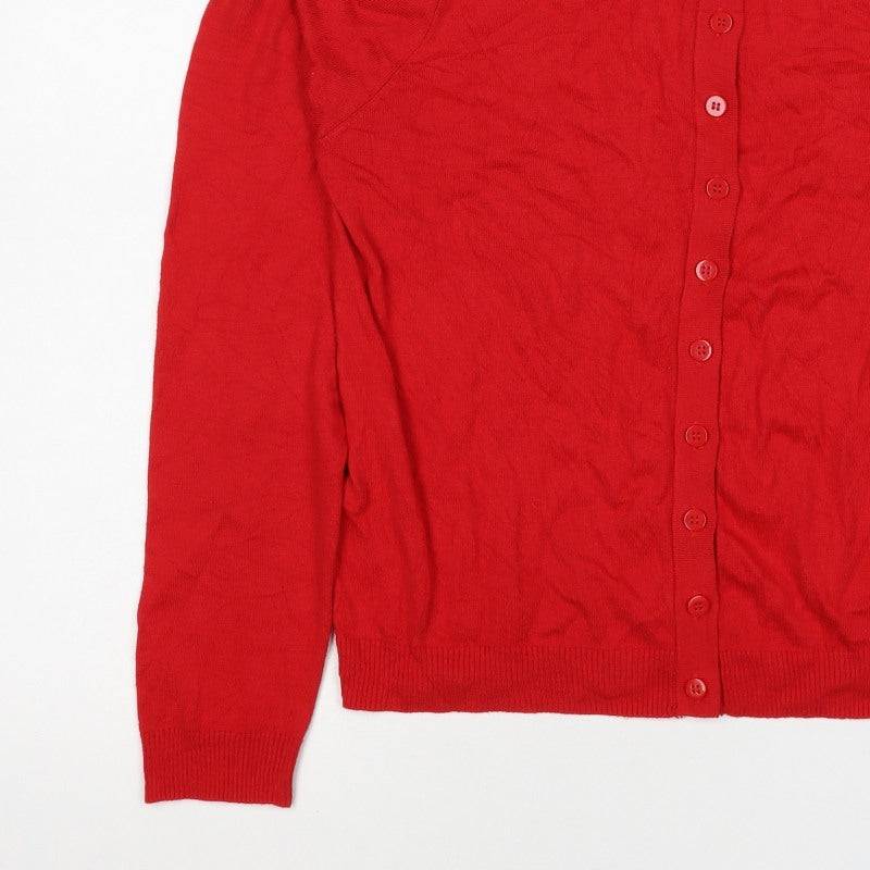 MNG Women Red XL Collared Button Cashmere Blend Knit Cardigan
