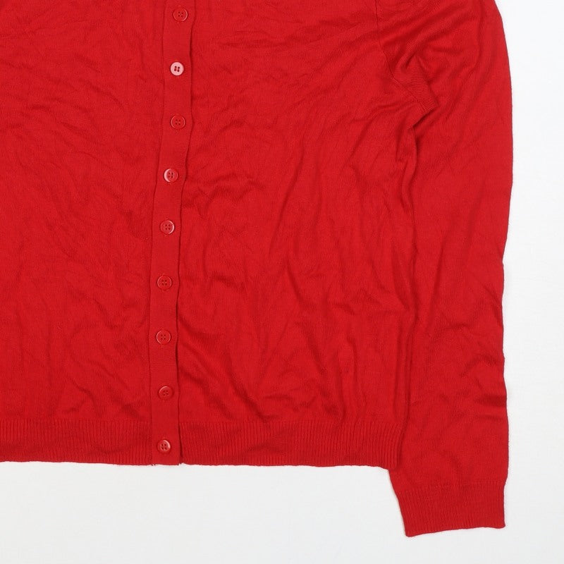 MNG Women Red XL Collared Button Cashmere Blend Knit Cardigan