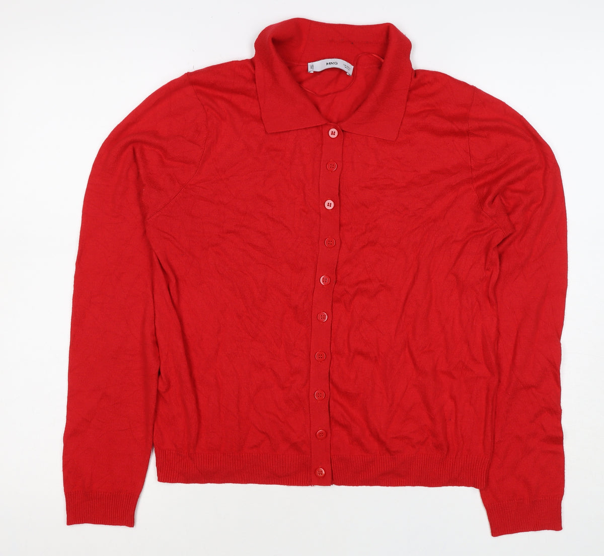 MNG Women Red XL Collared Button Cashmere Blend Knit Cardigan
