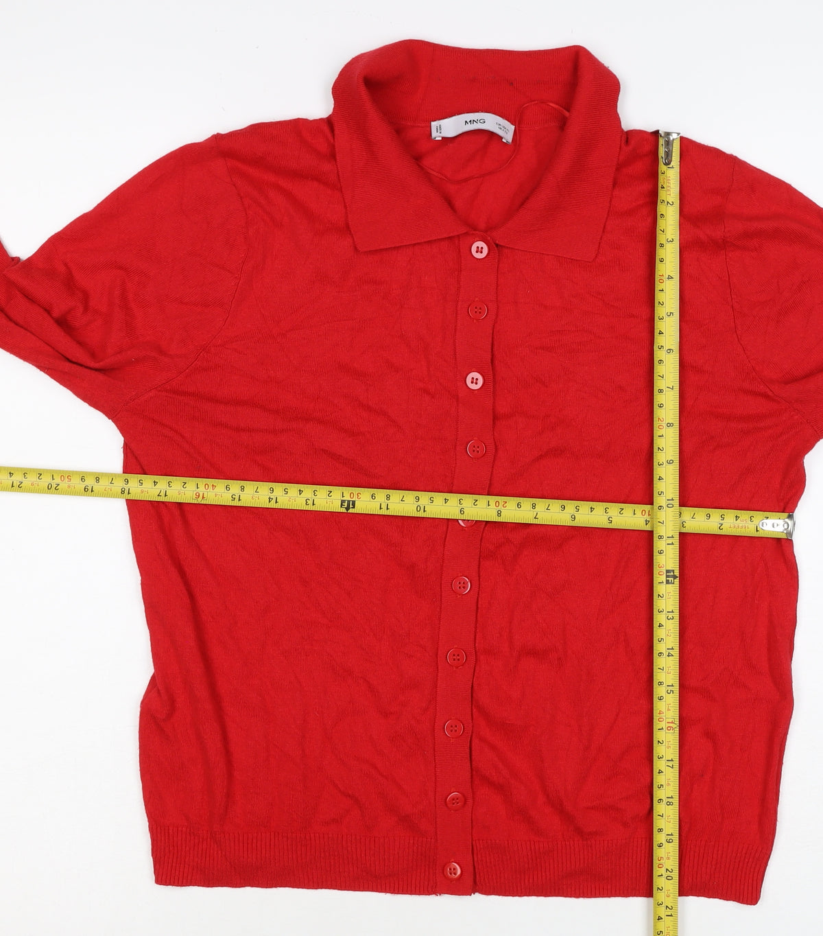MNG Women Red XL Collared Button Cashmere Blend Knit Cardigan