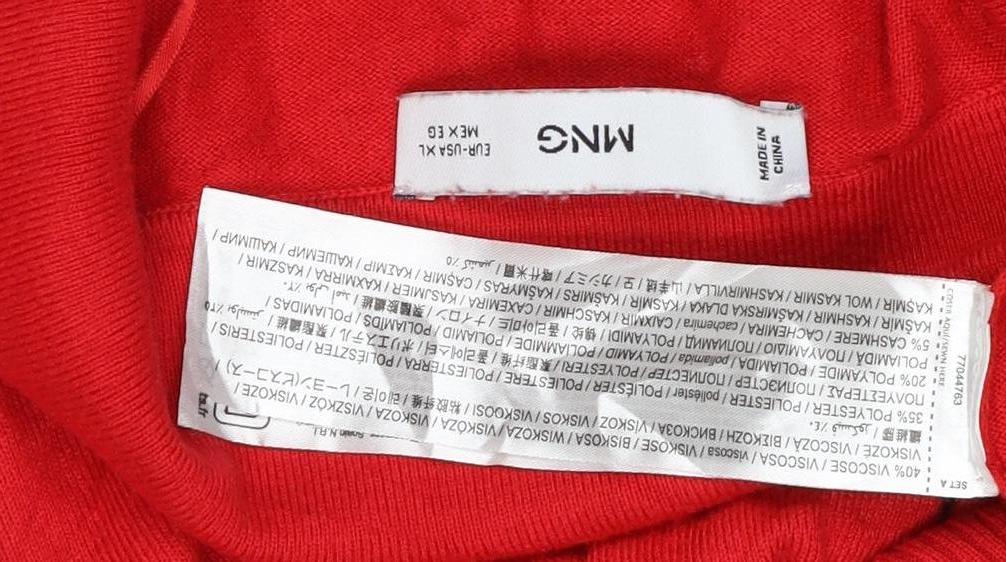 MNG Women Red XL Collared Button Cashmere Blend Knit Cardigan