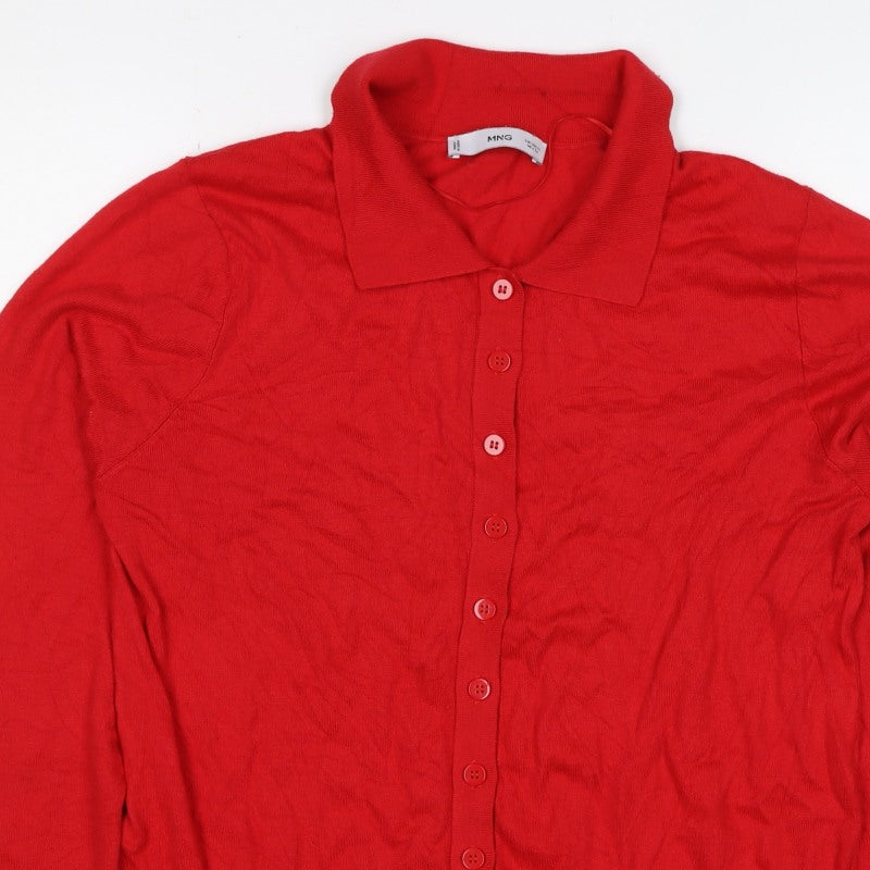 MNG Women Red XL Collared Button Cashmere Blend Knit Cardigan