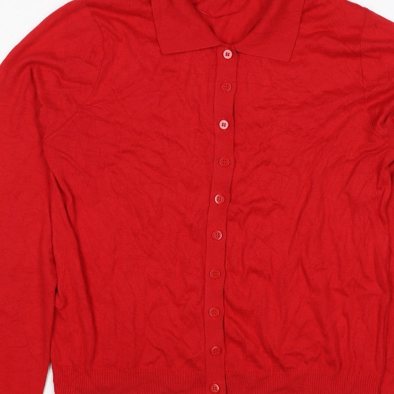 MNG Women Red XL Collared Button Cashmere Blend Knit Cardigan
