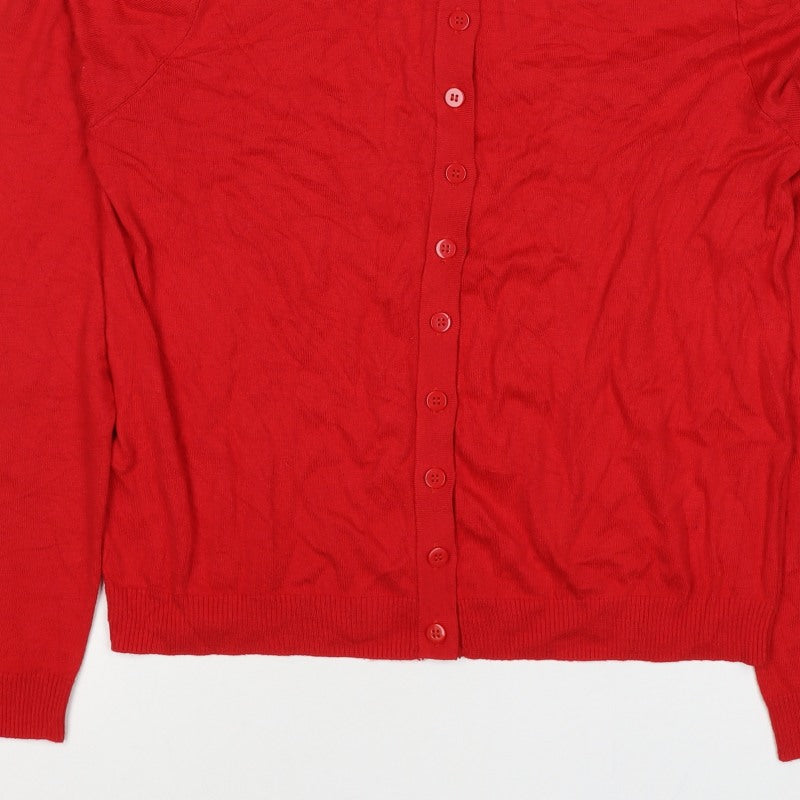 MNG Women Red XL Collared Button Cashmere Blend Knit Cardigan