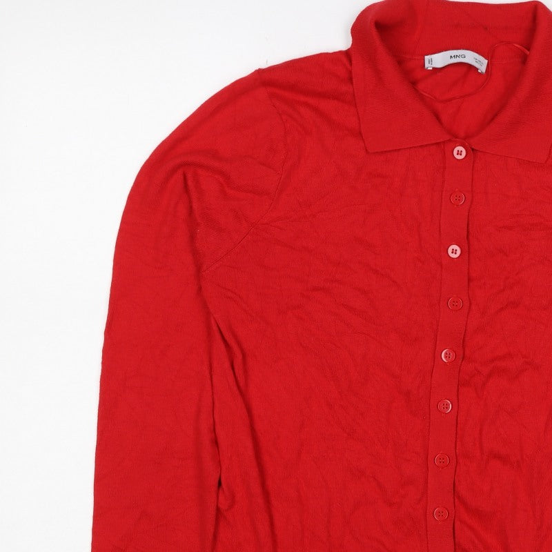 MNG Women Red XL Collared Button Cashmere Blend Knit Cardigan