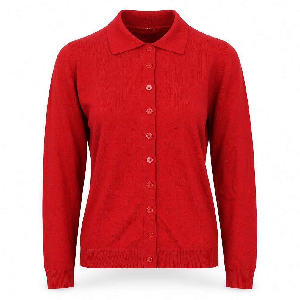 MNG Women Red XL Collared Button Cashmere Blend Knit Cardigan
