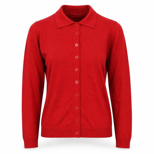 MNG Women Red XL Collared Button Cashmere Blend Knit Cardigan