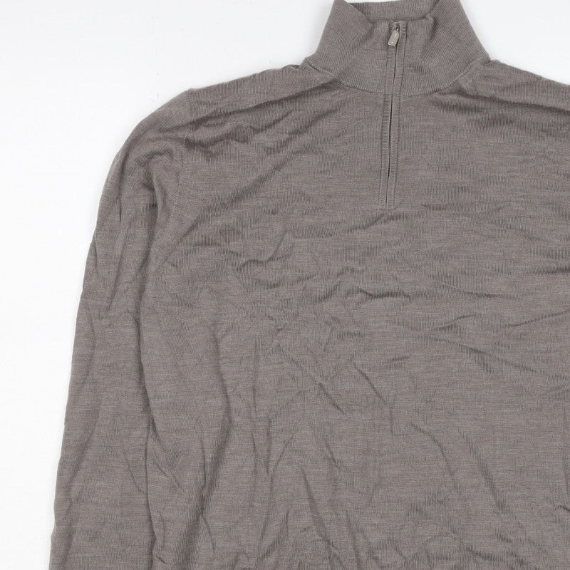 Autograph Men’s Grey XL Merino Wool 1/4 Zip High Neck Jumper