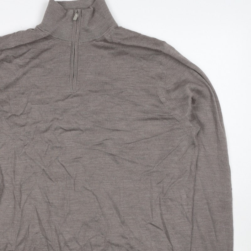 Autograph Men’s Grey XL Merino Wool 1/4 Zip High Neck Jumper