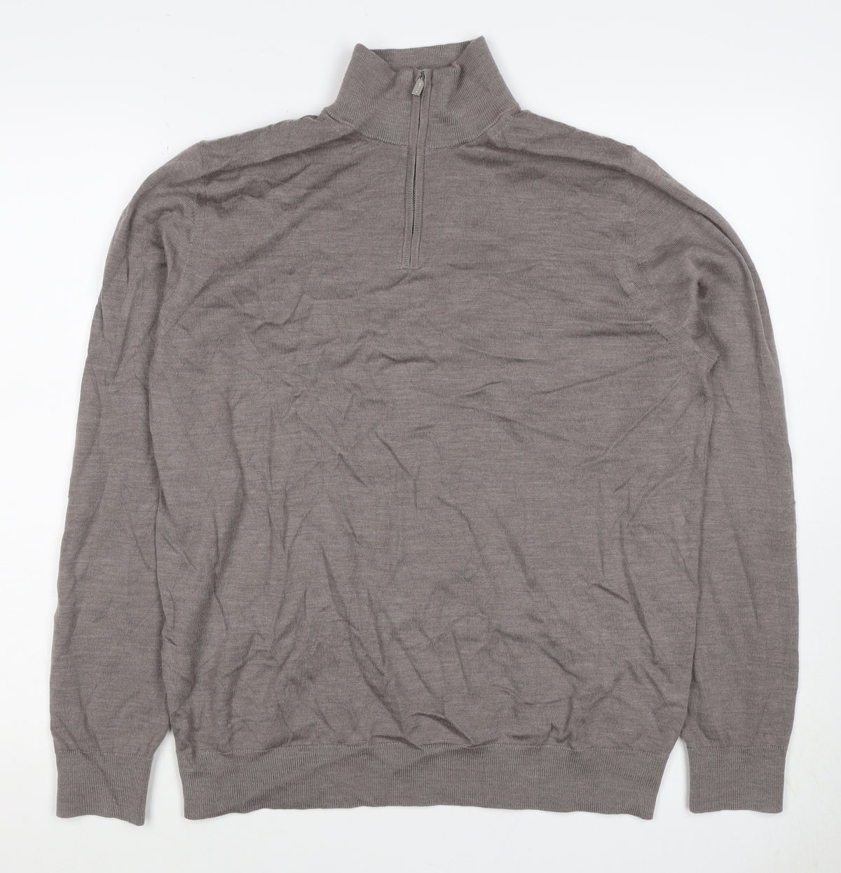 Autograph Men’s Grey XL Merino Wool 1/4 Zip High Neck Jumper