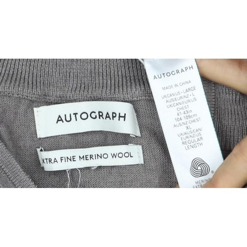 Autograph Men’s Grey XL Merino Wool 1/4 Zip High Neck Jumper