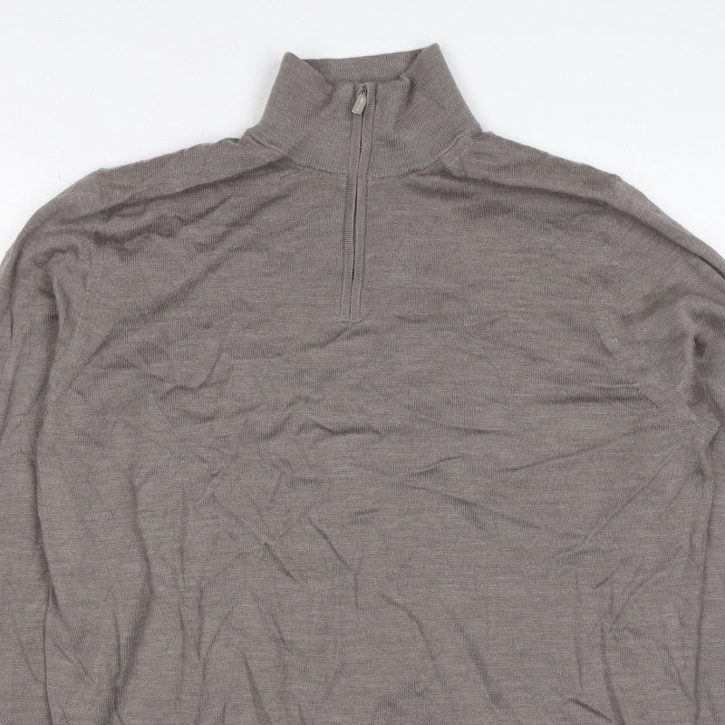 Autograph Men’s Grey XL Merino Wool 1/4 Zip High Neck Jumper