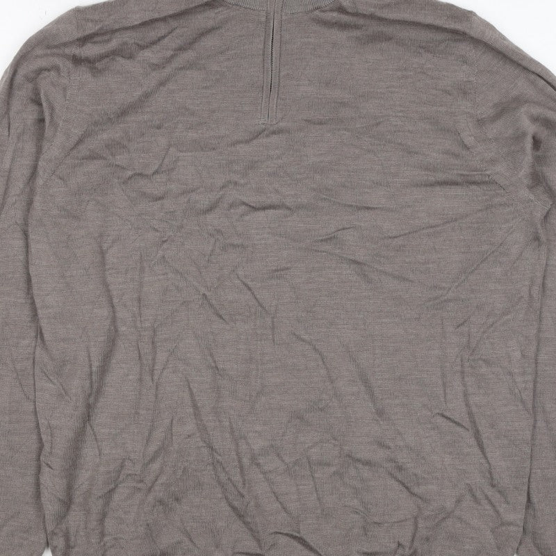 Autograph Men’s Grey XL Merino Wool 1/4 Zip High Neck Jumper