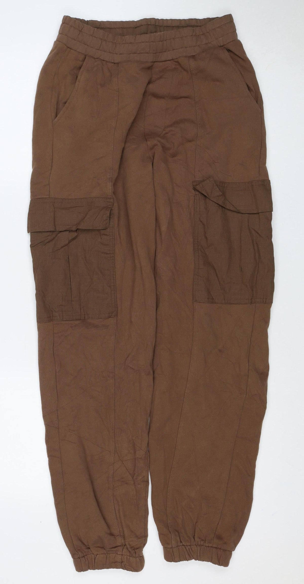 Zara Men Brown S Cargo Jogger Sweatpants Elastic Waist Pockets