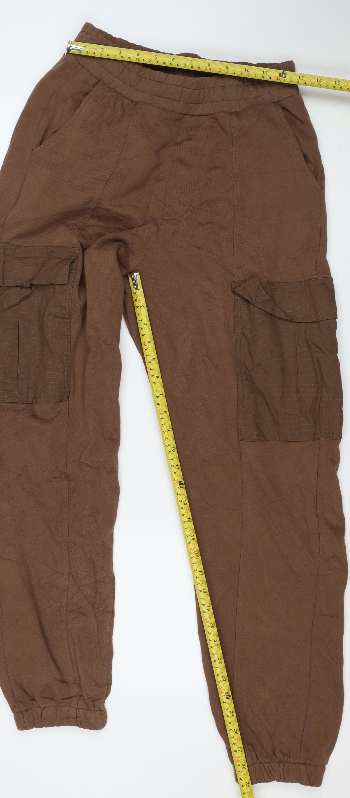 Zara Men Brown S Cargo Jogger Sweatpants Elastic Waist Pockets