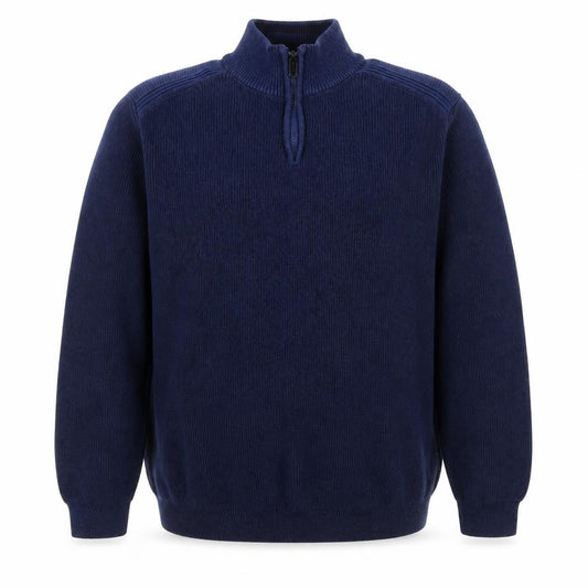 Dissident Men’s Blue 7XL Quarter Zip High Neck Cotton Knit Jumper